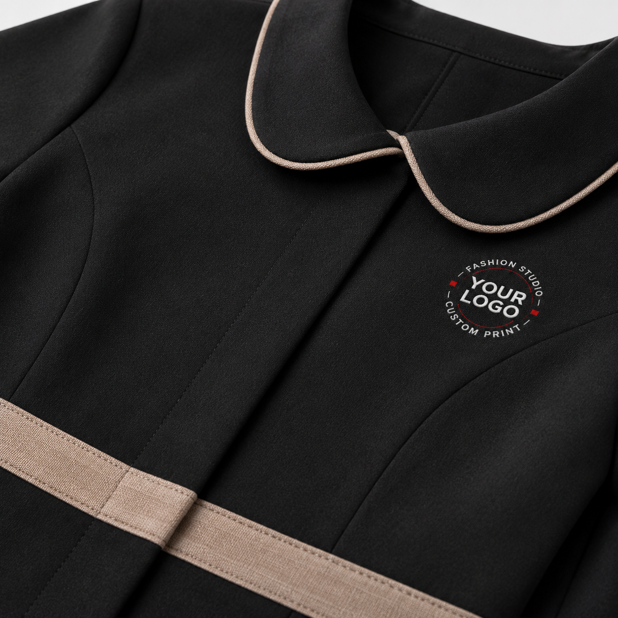 Women’s Hotel Receptionist Uniform with Logo – Black Beige Front Desk Outfit