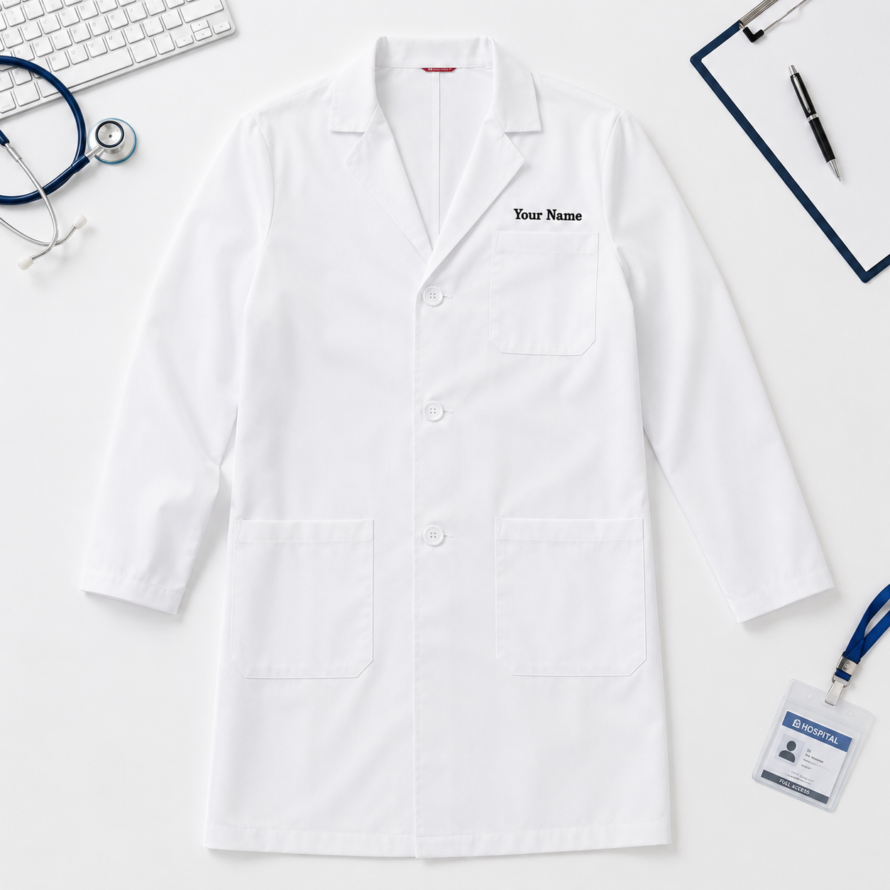 Personalized Doctor Lab Coat – White Medical Coat with Name Embroidery