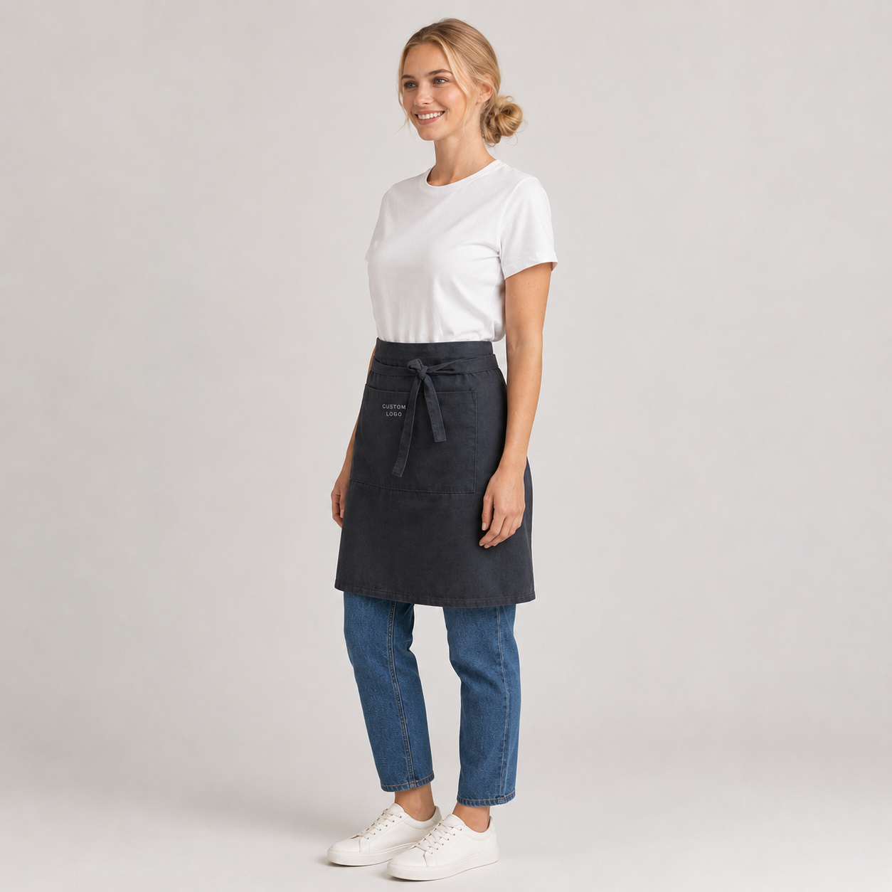 Logo Waist Apron – Cotton Twill Half Apron for Cafe, Restaurant & Barista Staff