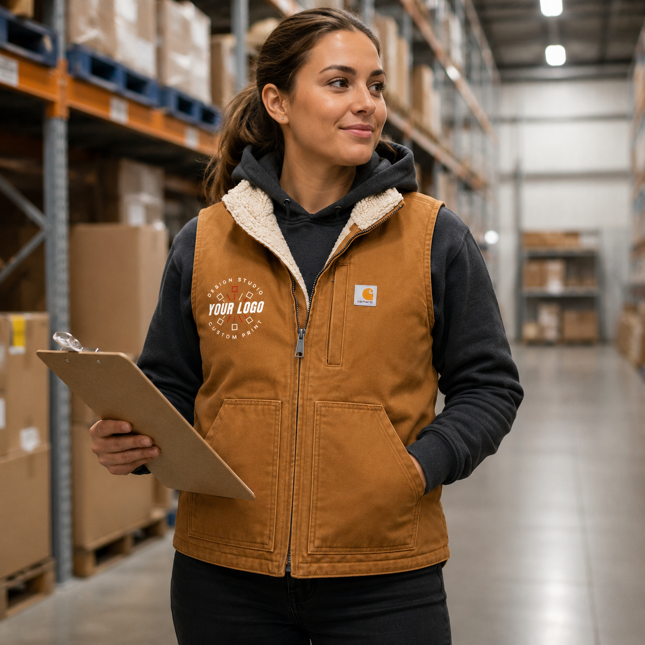 Custom Carhartt Sherpa-Lined Vest with Logo – Mock Neck Workwear Vest