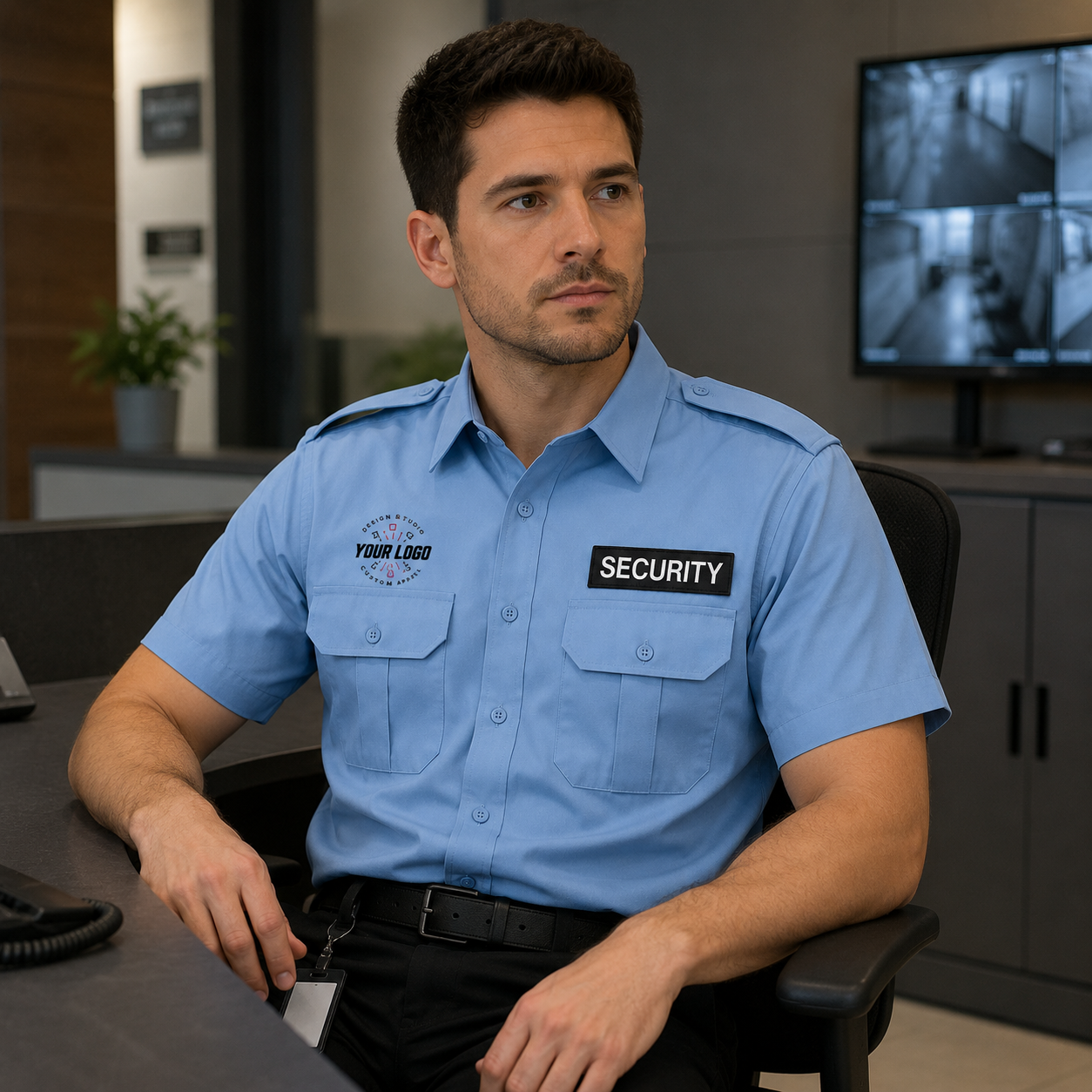 Light Blue Security Guard Uniform Shirt with Logo