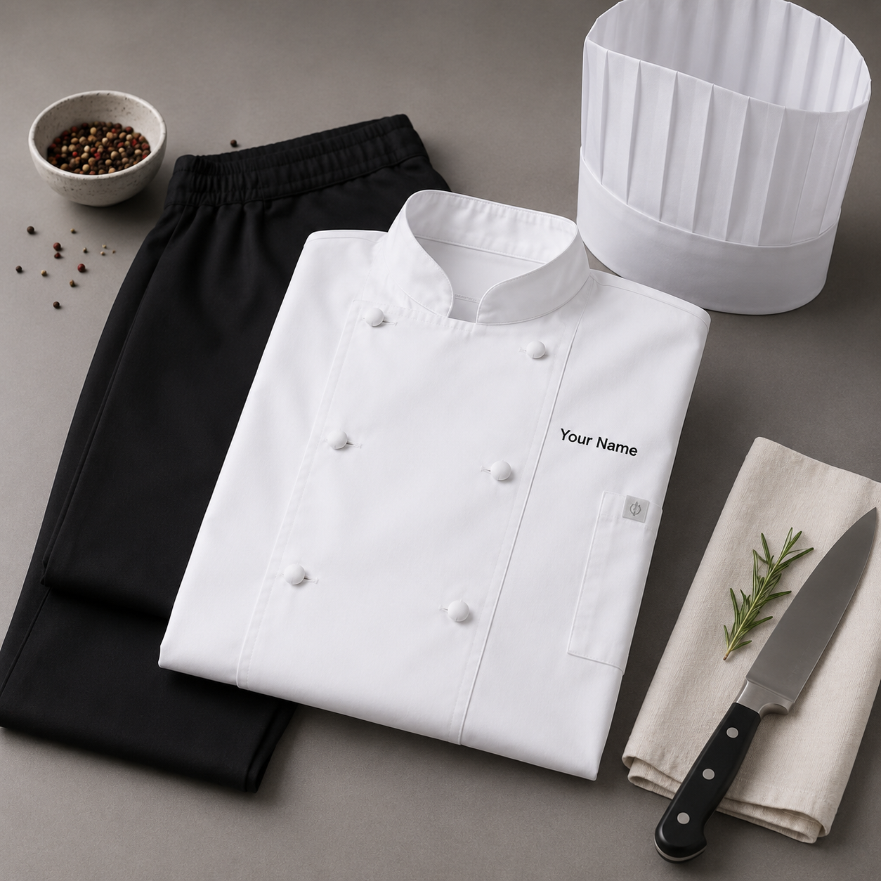 Unisex Long Sleeve Chef Coat – White Professional Kitchen Uniform with Logo