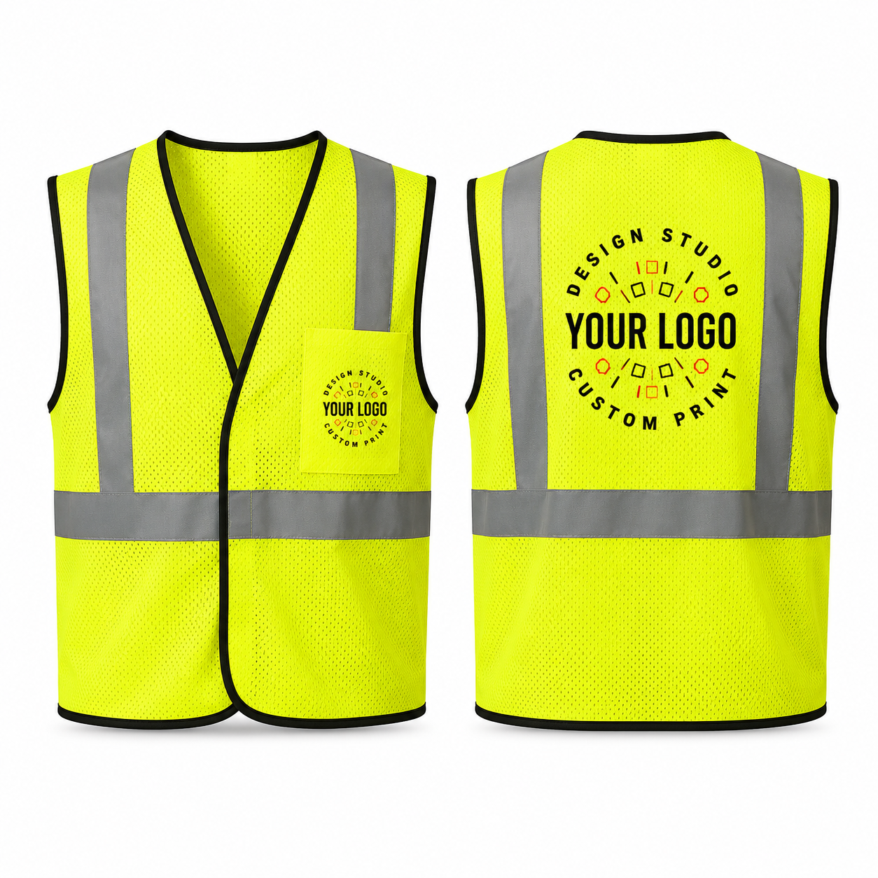 Custom High-Visibility Safety Vest with Logo – Lime Mesh Work Vest for Outdoor Crews