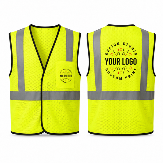 Custom High-Visibility Safety Vest with Logo – Lime Mesh Work Vest for Outdoor Crews