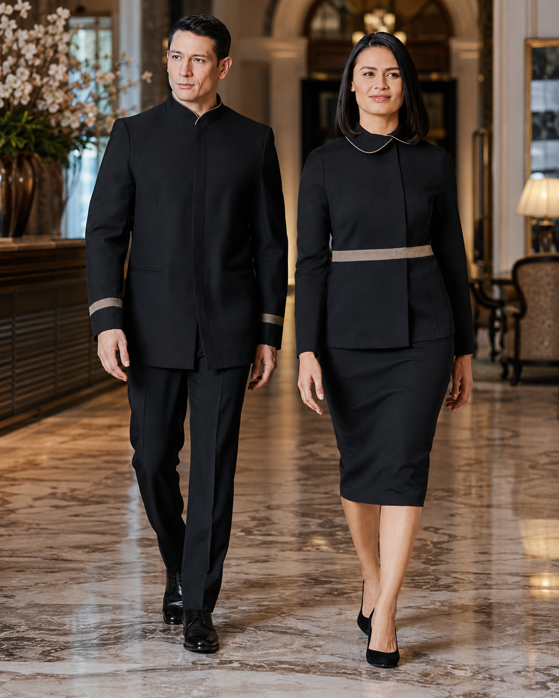 Men’s Hotel Doorman Uniform with Logo – Black Gold Concierge Outfit