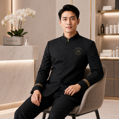 Men’s Hotel Doorman Uniform with Logo – Black Gold Concierge Outfit
