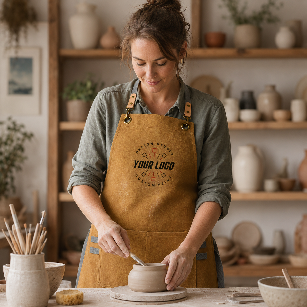 Canvas Leather Apron with Logo – Handmade Work Apron for Chefs & Makers