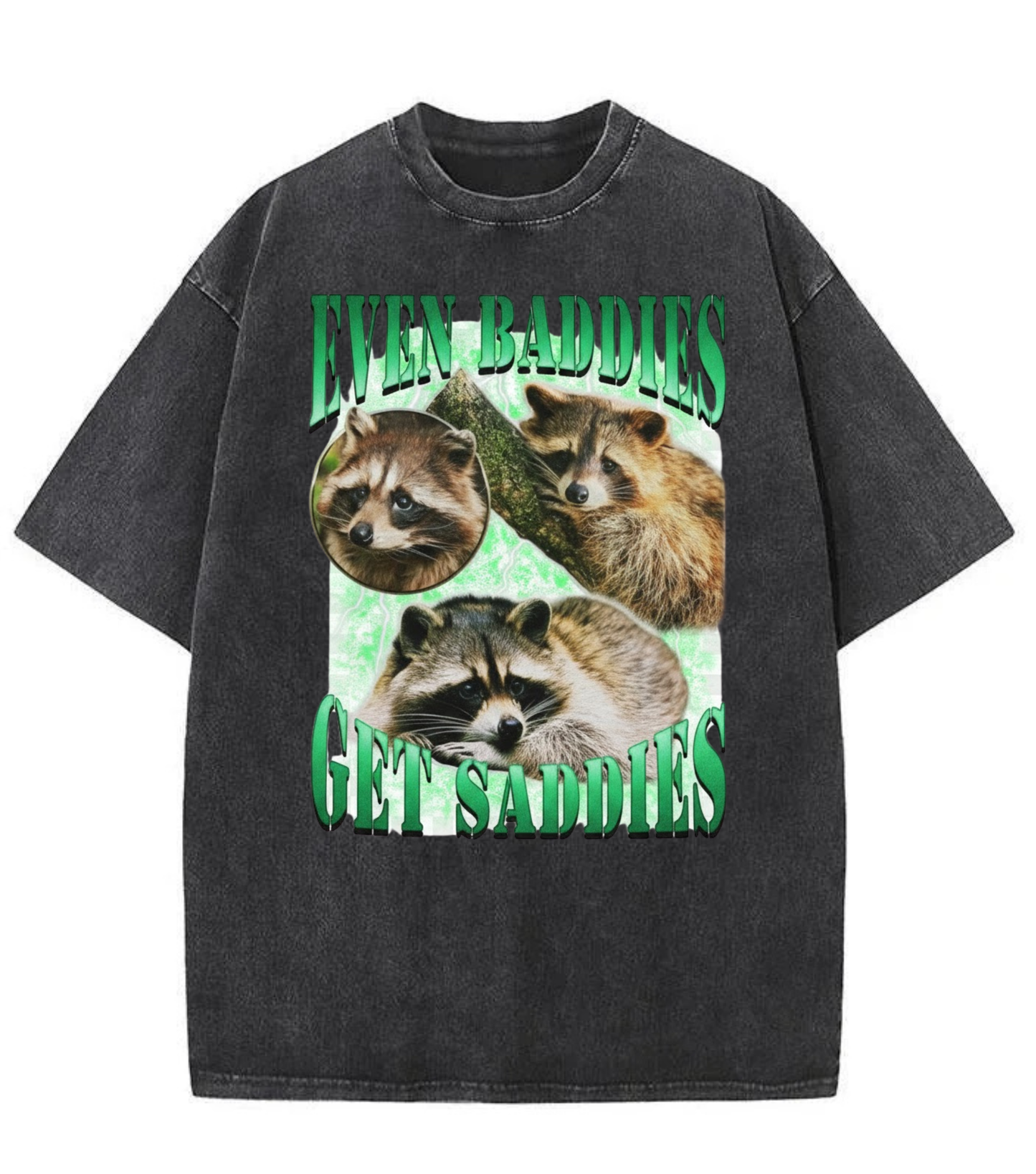 Washed Raccoon Baddies Graphic Streetwear Tee