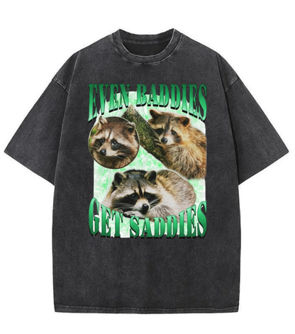 Washed Raccoon Baddies Graphic Streetwear Tee