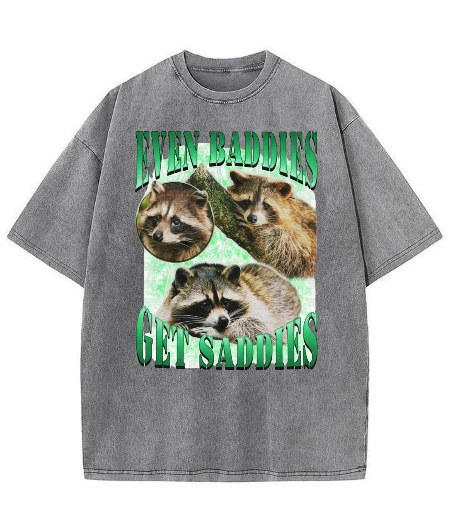 Washed Raccoon Baddies Graphic Streetwear Tee