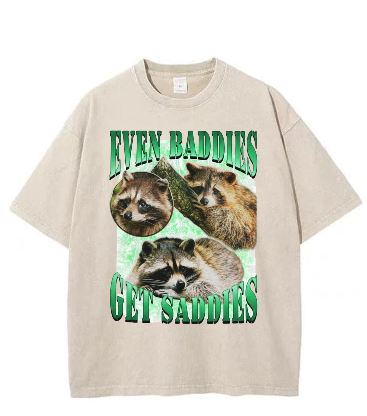Washed Raccoon Baddies Graphic Streetwear Tee