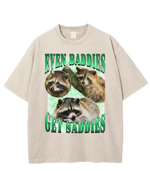 Washed Raccoon Baddies Graphic Streetwear Tee