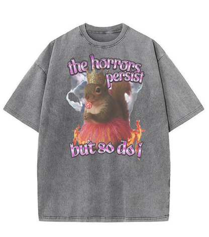 Washed Horrors Persist Squirrel Graphic Tee