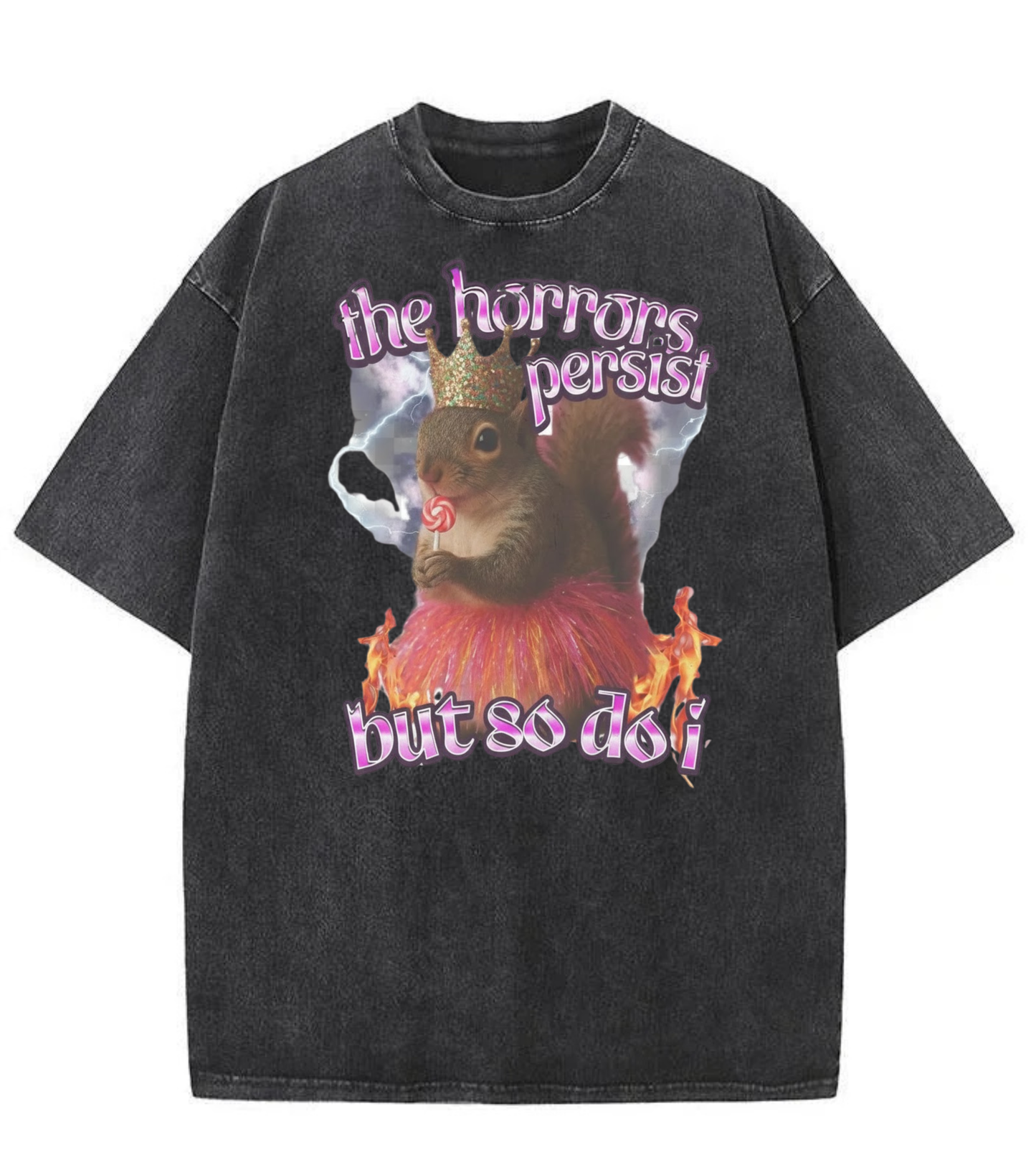 Washed Horrors Persist Squirrel Graphic Tee