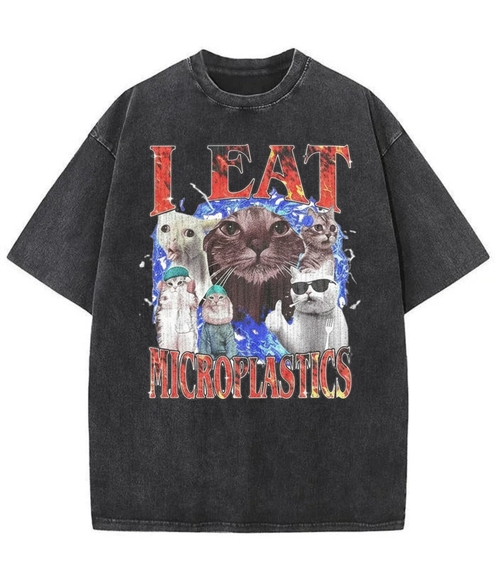 Washed Microplastics Cat Graphic Tee