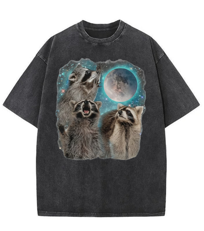Washed Moon Raccoon Graphic Streetwear Tee