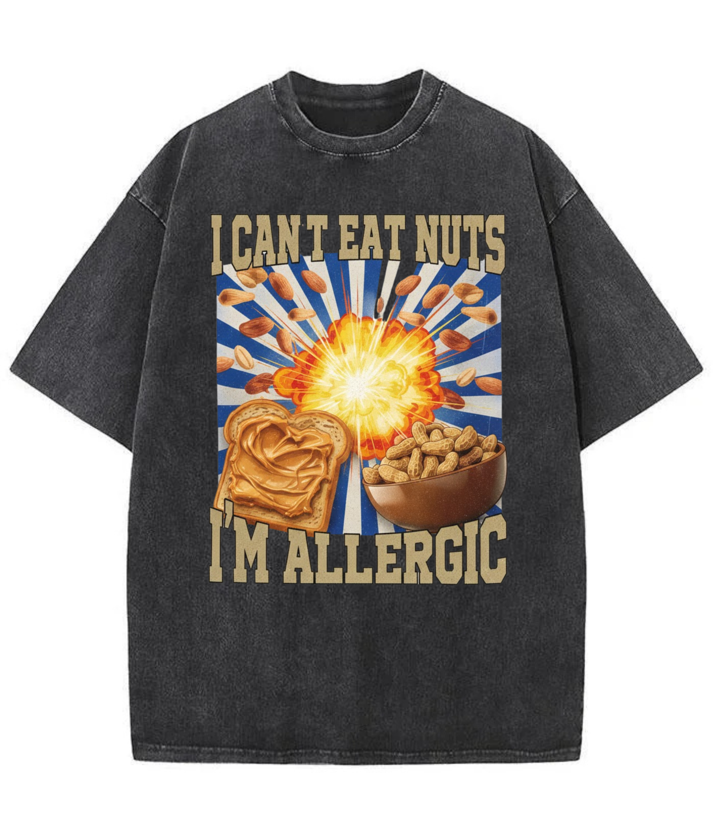 Washed Nut Allergy Graphic Streetwear Tee