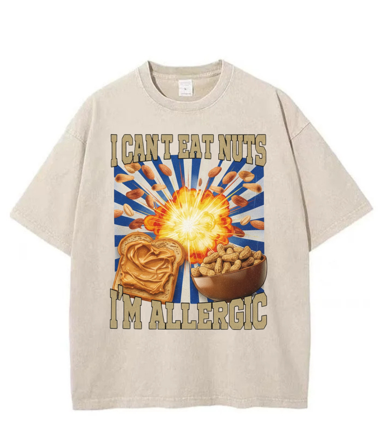Washed Nut Allergy Graphic Streetwear Tee