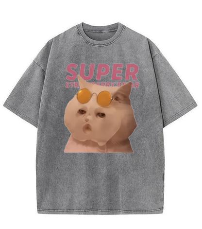 Washed Super Cat Graphic Streetwear Tee