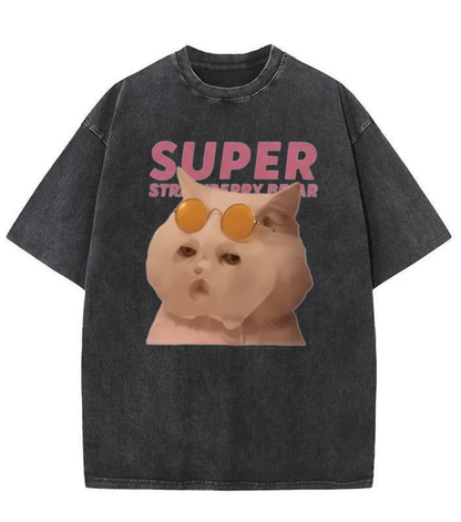 Washed Super Cat Graphic Streetwear Tee