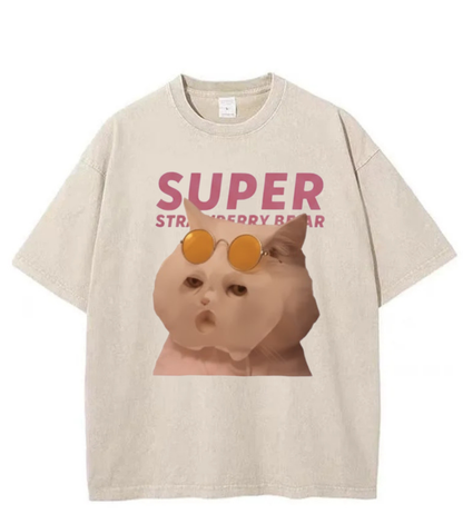 Washed Super Cat Graphic Streetwear Tee