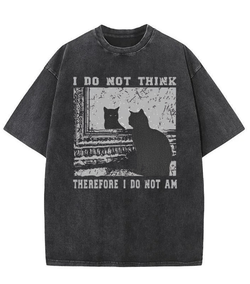 Washed Cat Mirror Graphic Streetwear Tee