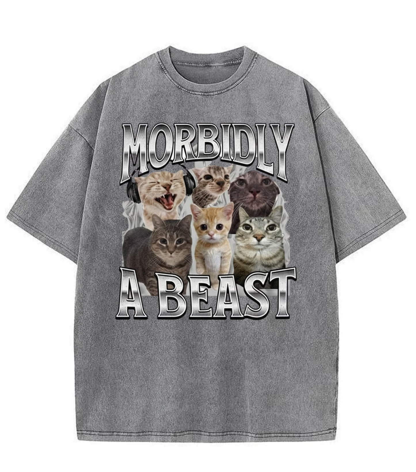 Washed Morbidly A Beast Cat Graphic Tee