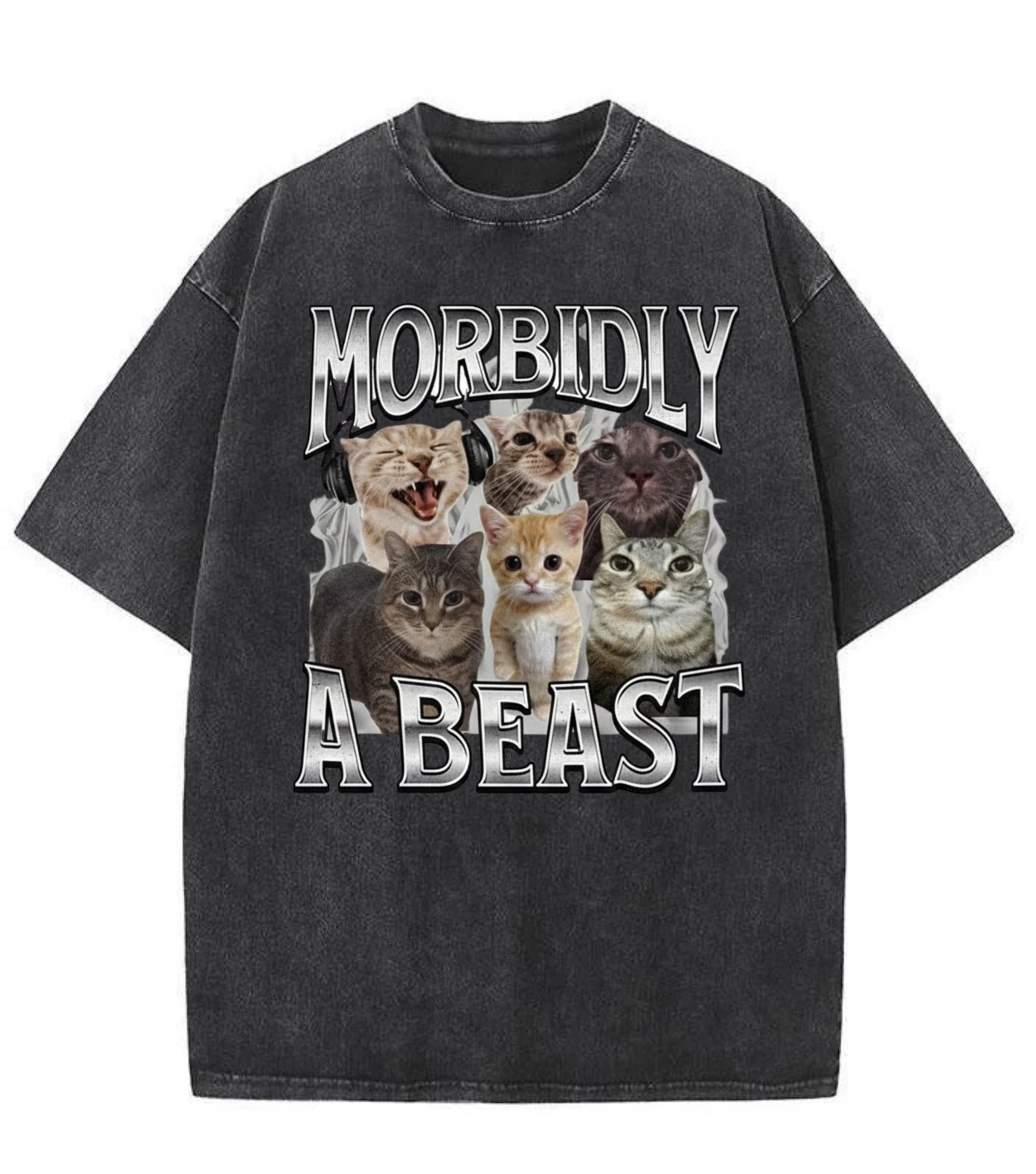 Washed Morbidly A Beast Cat Graphic Tee