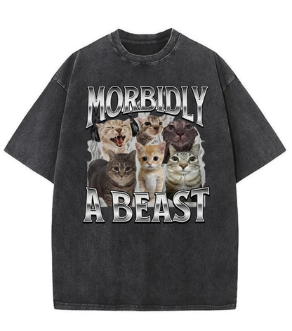 Washed Morbidly A Beast Cat Graphic Tee