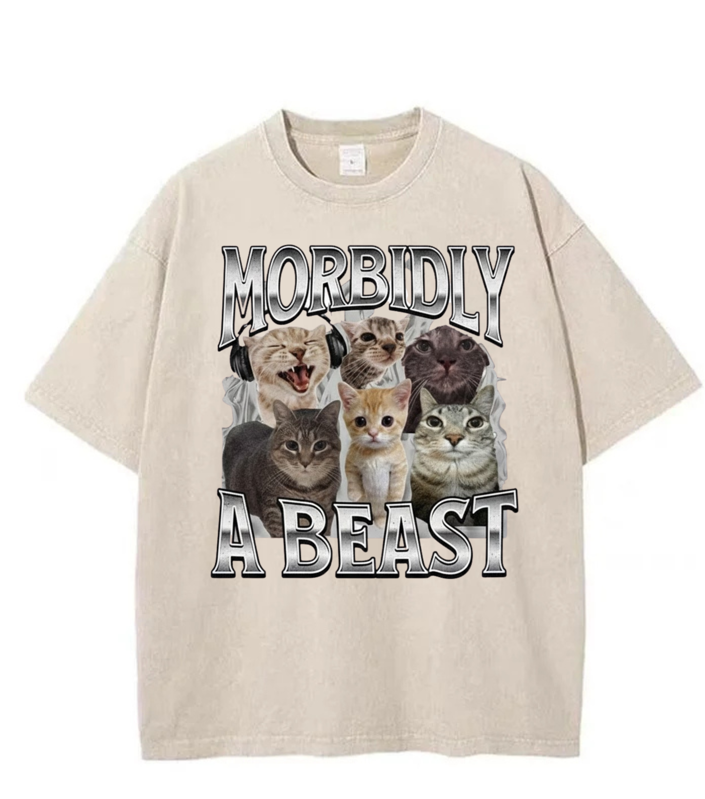 Washed Morbidly A Beast Cat Graphic Tee