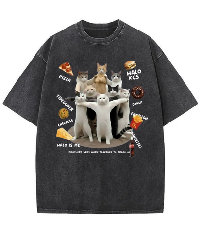 Washed Cat Snack Graphic Streetwear Tee
