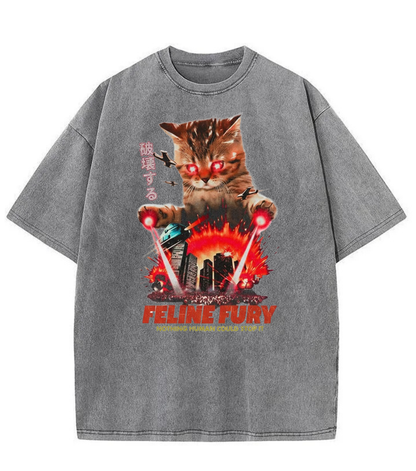 Washed Feline Fury Cat Graphic Tee