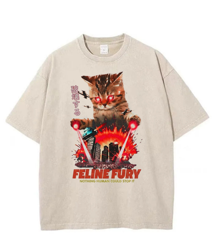 Washed Feline Fury Cat Graphic Tee