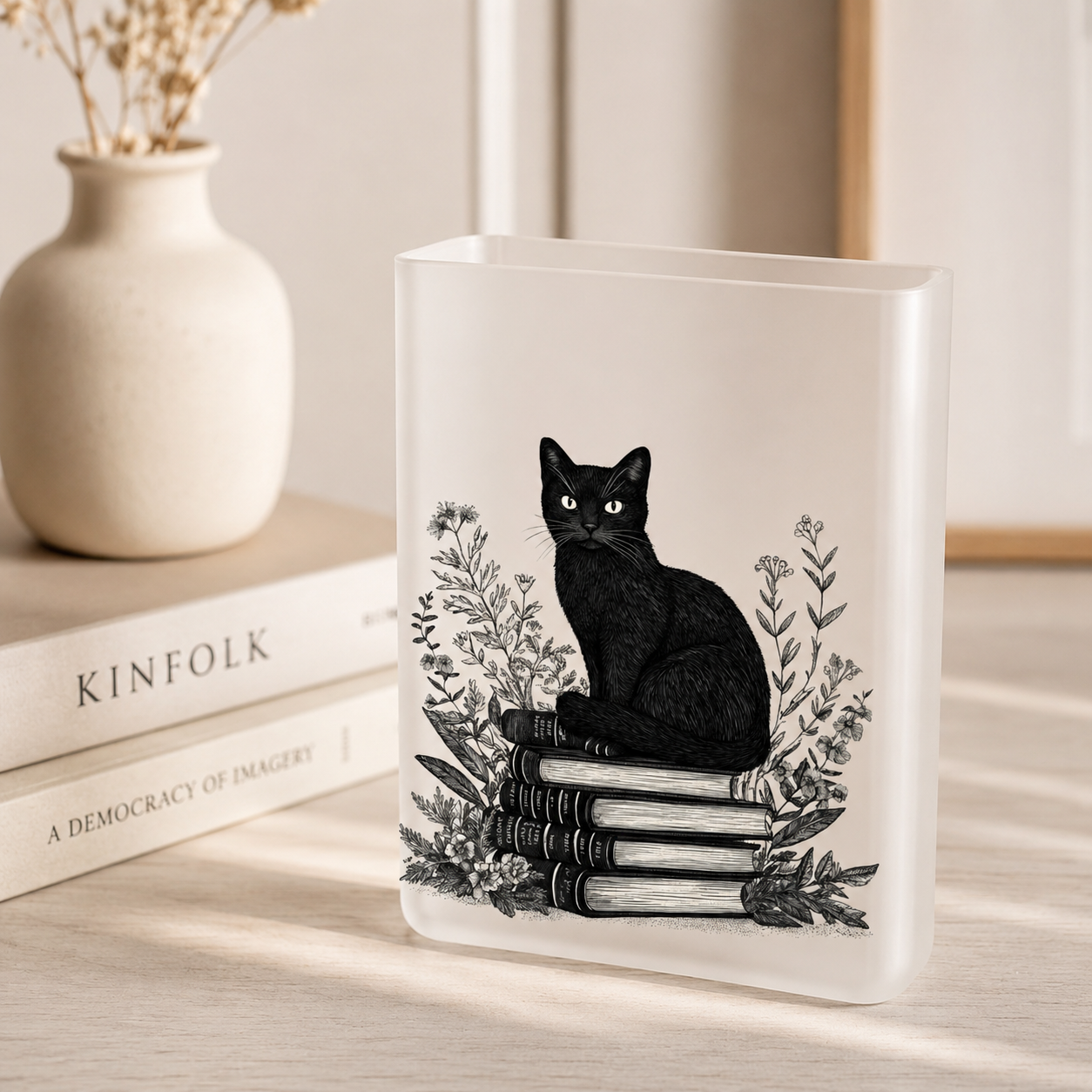 Black Cat Book Acrylic Vase