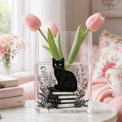 Black Cat Book Acrylic Vase