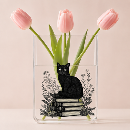 Black Cat Book Acrylic Vase