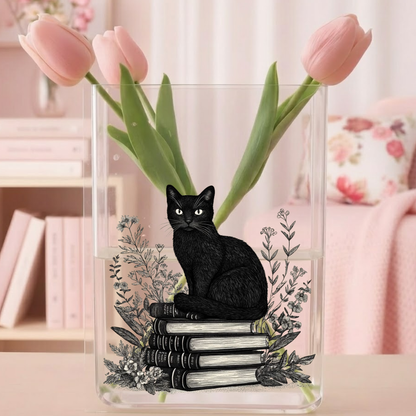 Black Cat Book Acrylic Vase