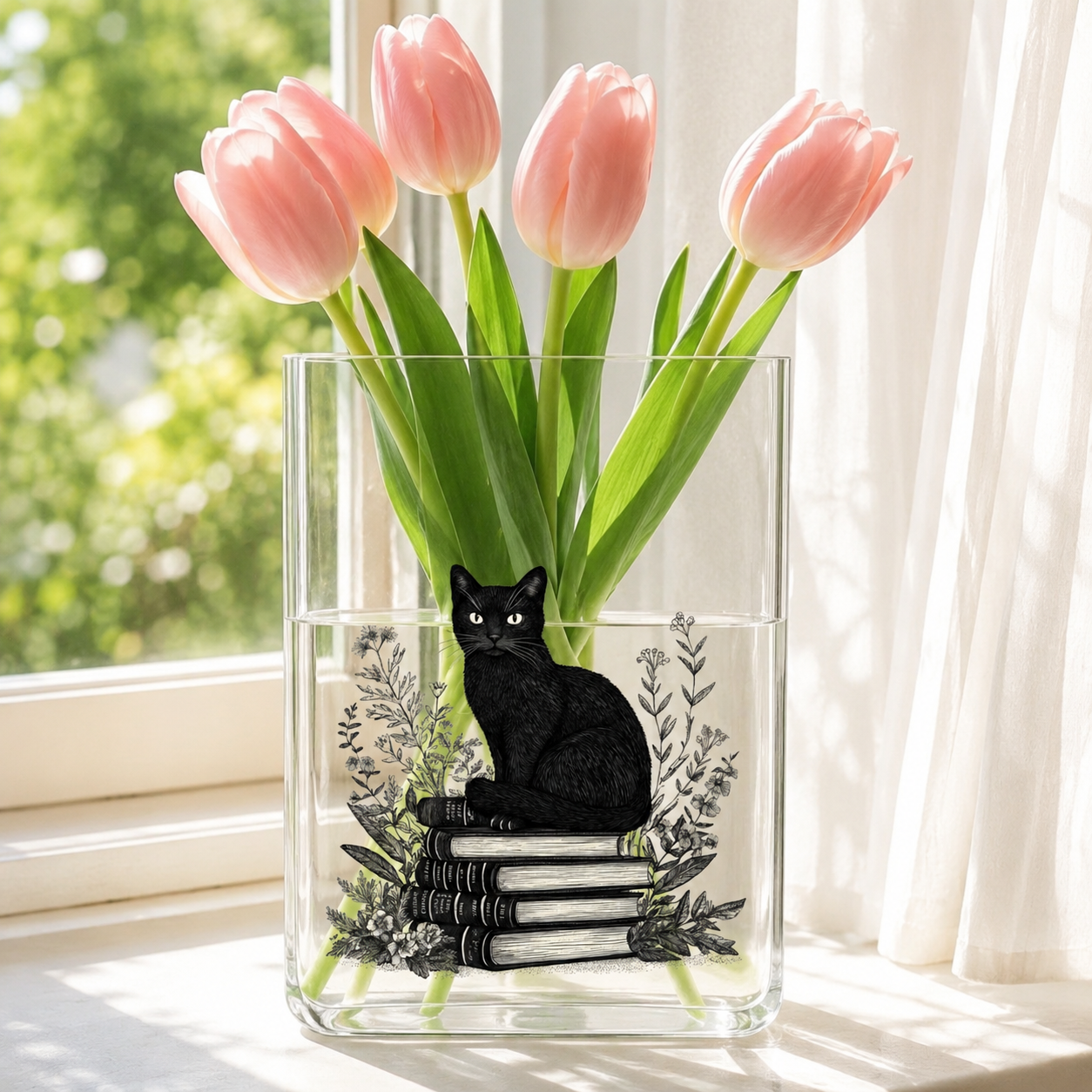 Black Cat Book Acrylic Vase