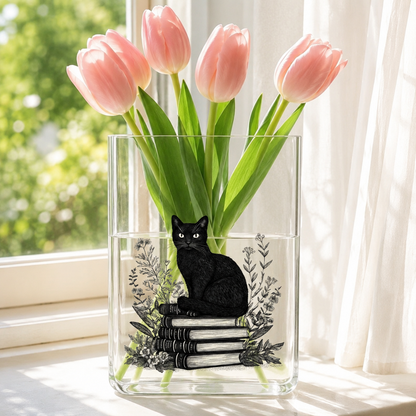 Black Cat Book Acrylic Vase