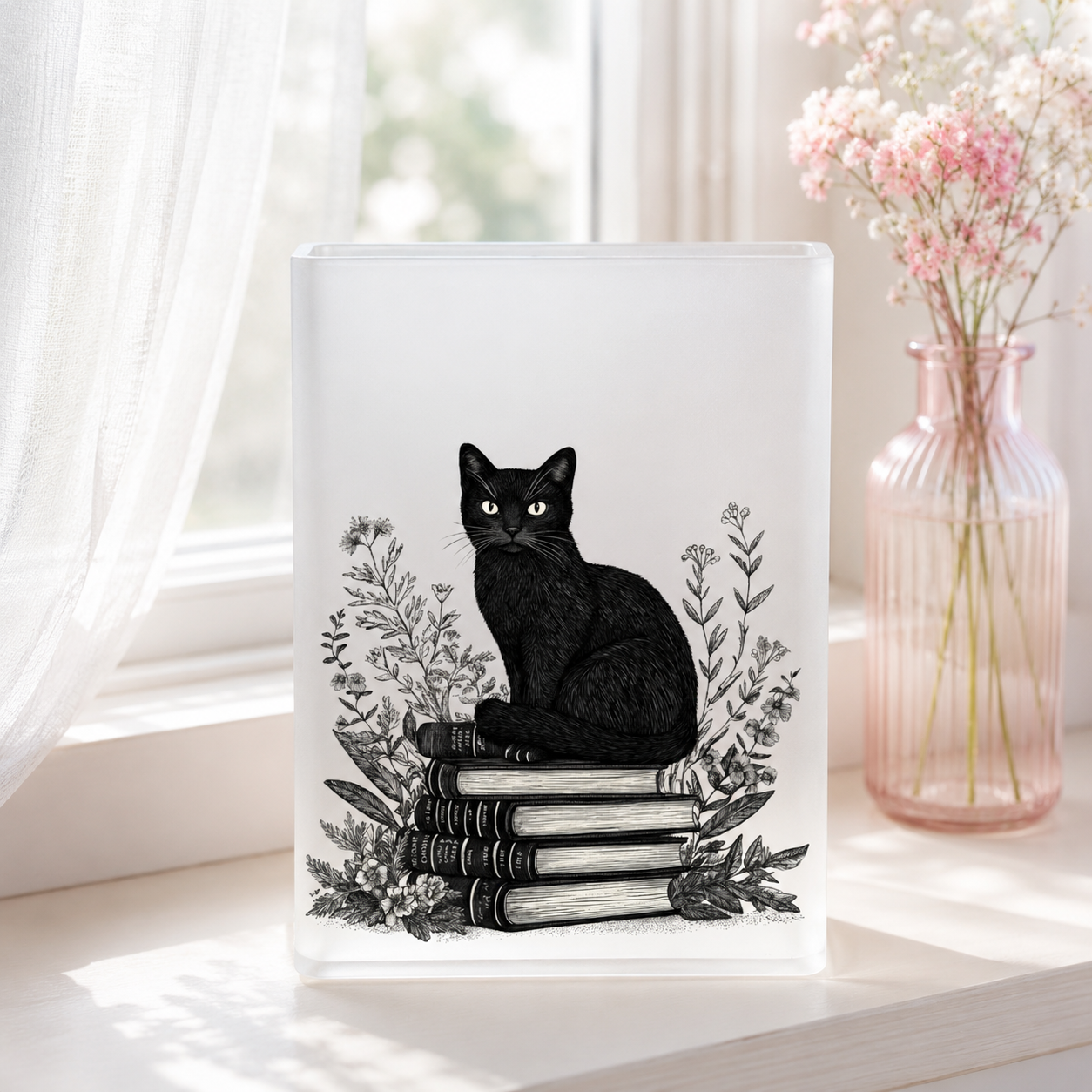 Black Cat Book Acrylic Vase