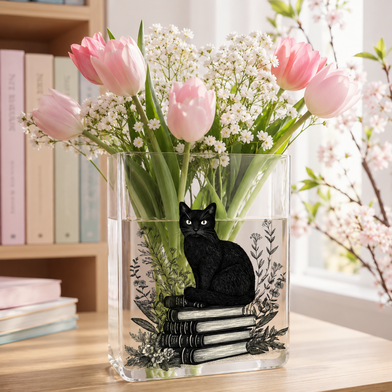 Black Cat Book Acrylic Vase