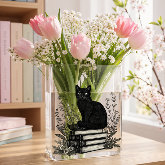 Black Cat Book Acrylic Vase