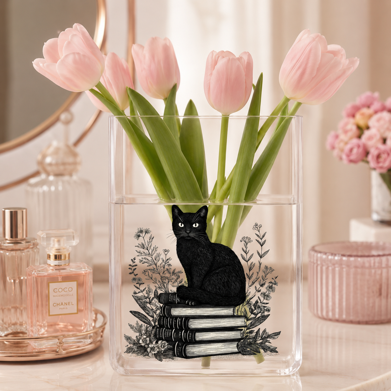 Black Cat Book Acrylic Vase