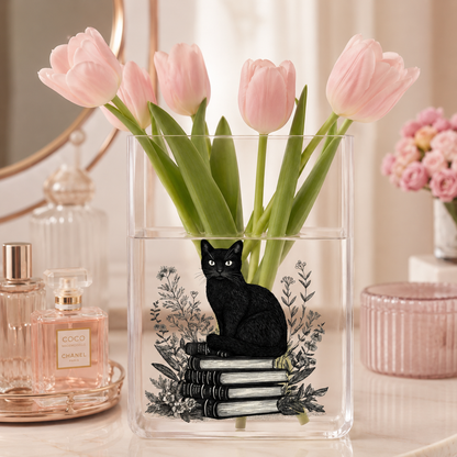 Black Cat Book Acrylic Vase