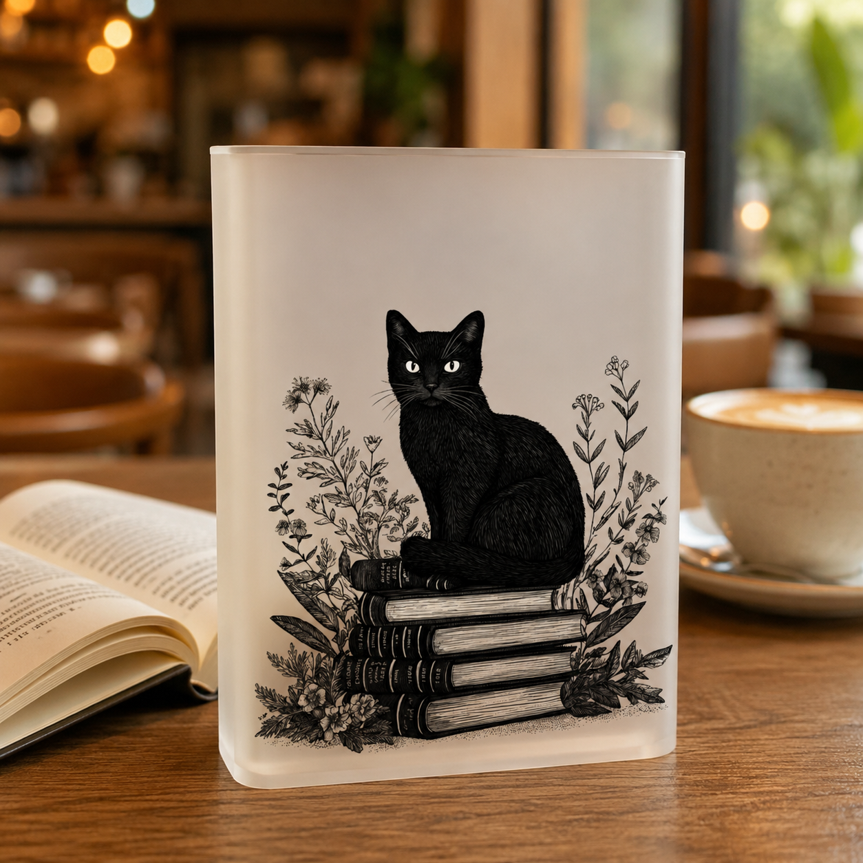 Black Cat Book Acrylic Vase