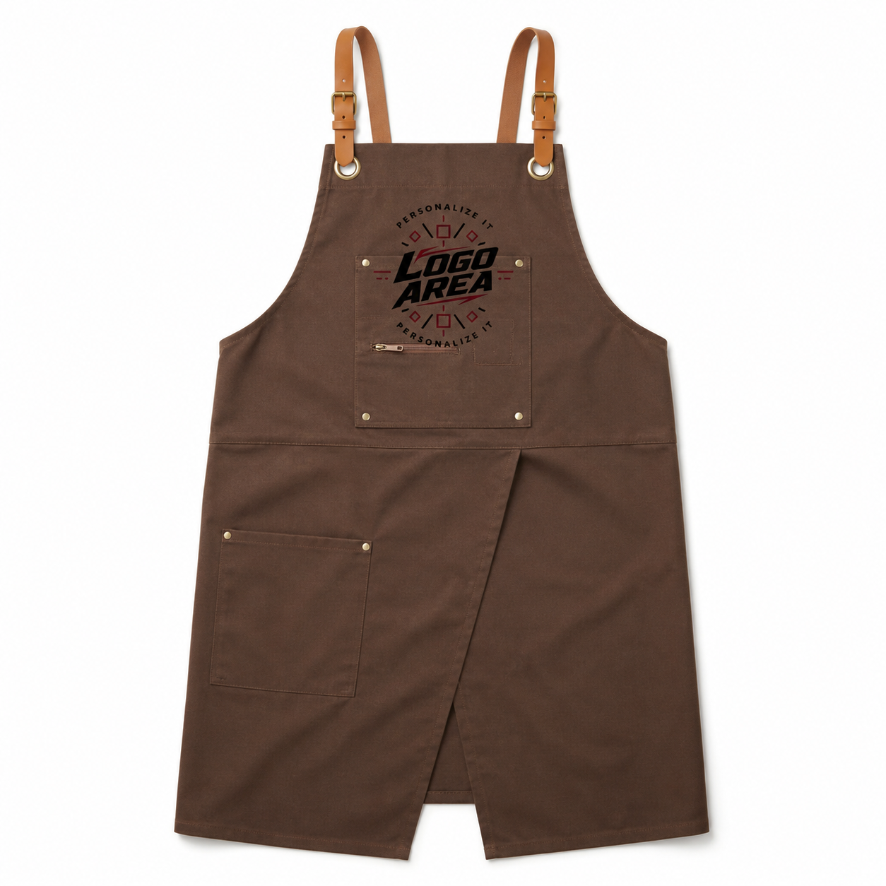 Logo Canvas Bib Apron – Leather Strap Work Apron for Chefs & Baristas