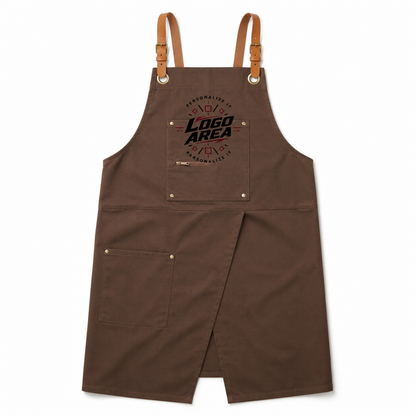 Logo Canvas Bib Apron – Leather Strap Work Apron for Chefs & Baristas
