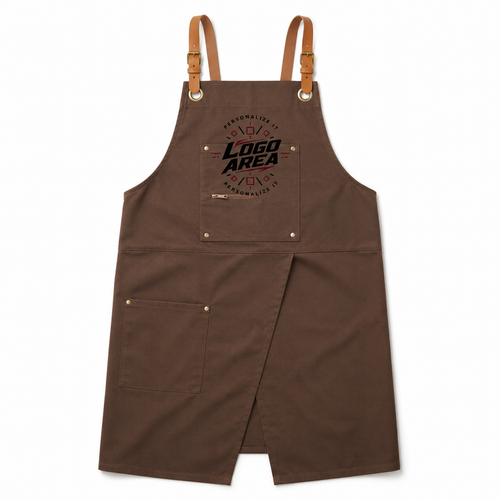 Logo Canvas Bib Apron – Leather Strap Work Apron for Chefs & Baristas