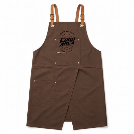Logo Canvas Bib Apron – Leather Strap Work Apron for Chefs & Baristas
