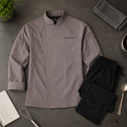 Long Sleeve Chef Jacket – Modern Kitchen Service Coat with Logo